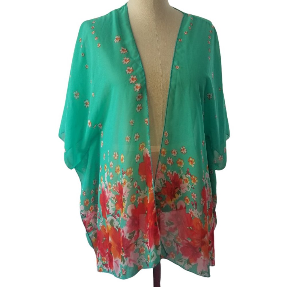 FOREVER 21 Sheer Floral Green Kimono | SZ S